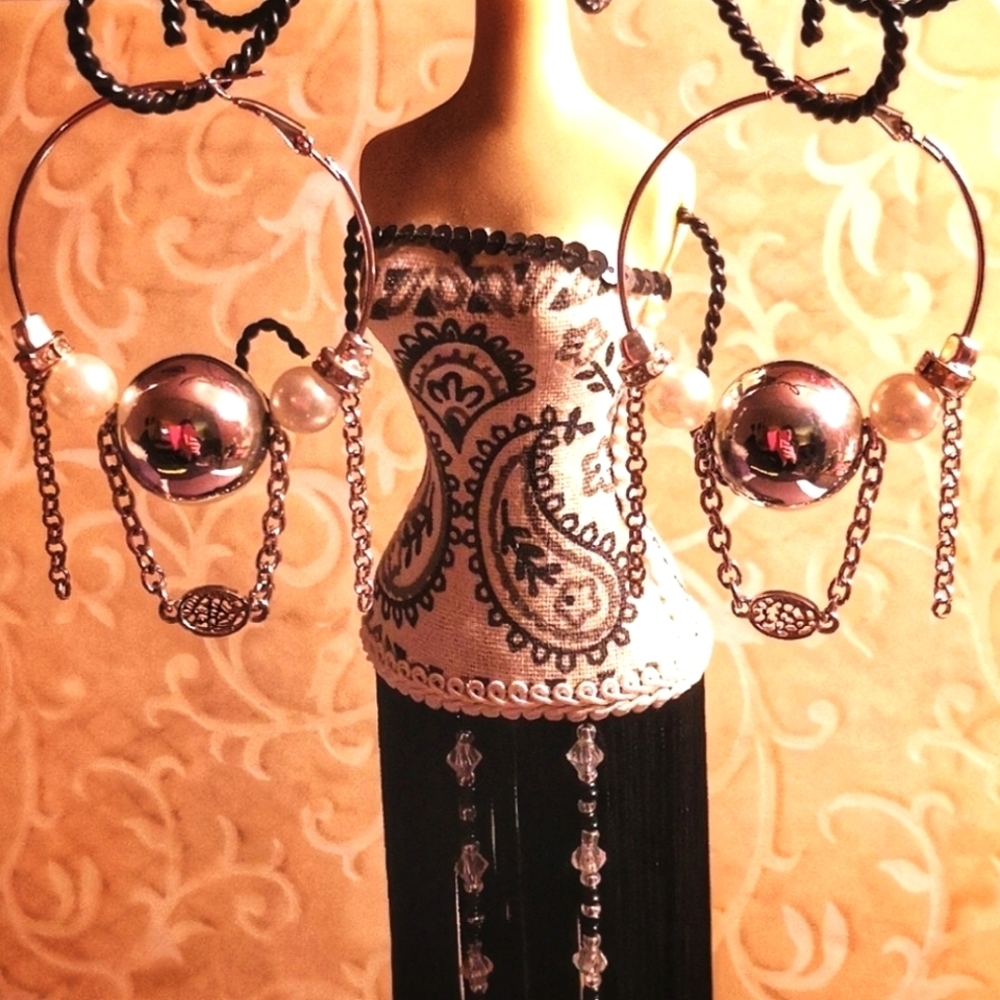 Handmade chunky beads and chain hoops